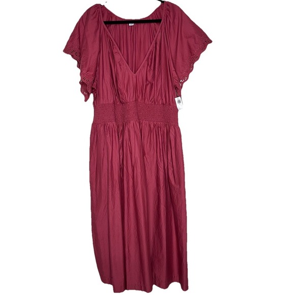 Old Navy Womens 2X MauveRose Waist Defined Flutter Sleeve Smocked Midi Dress NEW - Picture 1 of 12